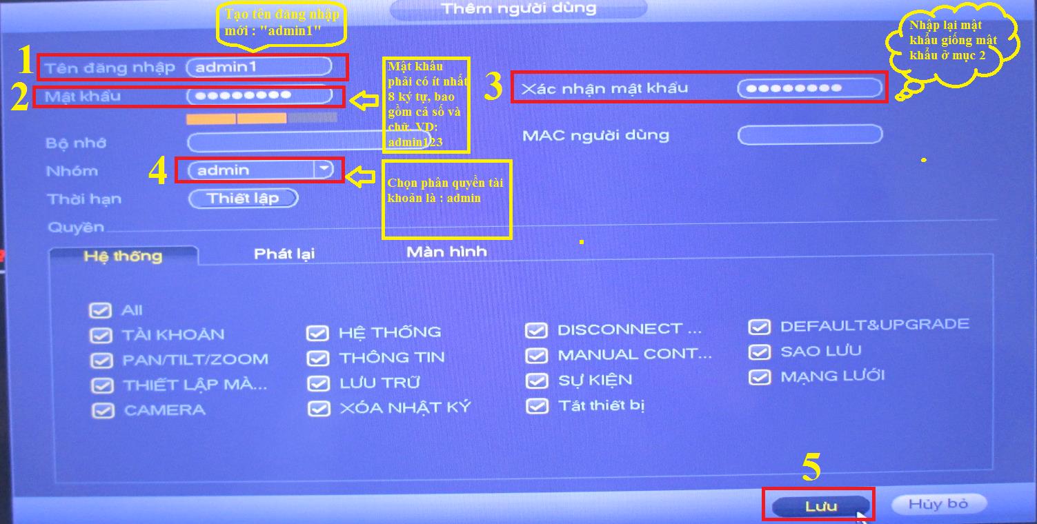 Hướng Dẫn Cách Tạo Thêm Tài Khoản Với Quyền Admin Trên Đầu Ghi Dahua