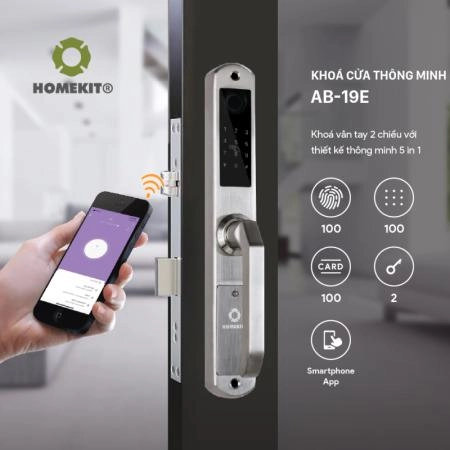 Khoá vân tay lắp cho cửa nhôm liên kết smartphone HOMEKIT AB-19E ảnh 