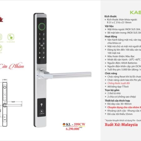 Khóa vân tay, thẻ từ cửa nhôm KASSLER KL-599CW ảnh 