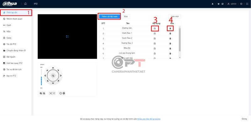 Cấu hình cho camera tự động xoay theo chu kỳ và điểm và lịch trình - 5421