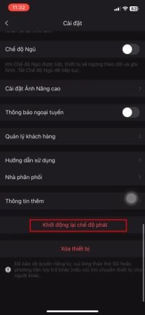 Chọn khởi động lại chế độ phát