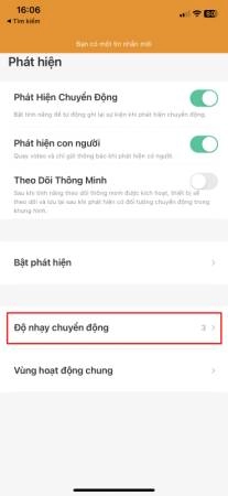 Chọn độ nhạy chuyển động