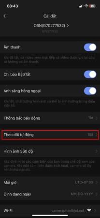 Chọn bật/tắt theo dõi tự động