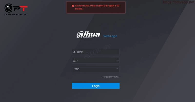 Tài khoản dahua bị khóa trên đầu ghi hình Dahua - dahua camera locked