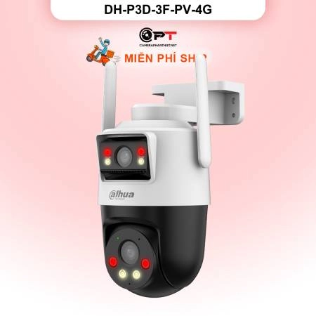 Camera 4G Dahua DH-P3D-3F-PV-4G 3MP 2 mắt xoay 360° đêm có màu báo động AI ảnh 