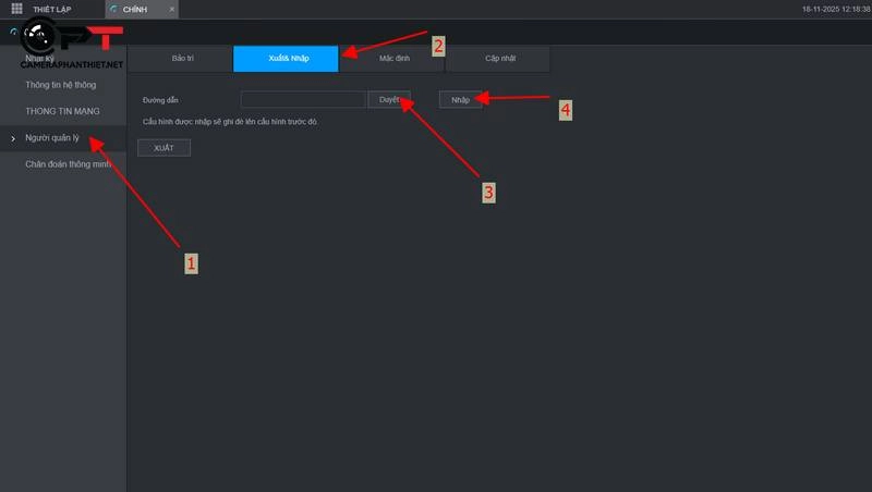 Backup thông tin camera trên đầu ghi hình dahua